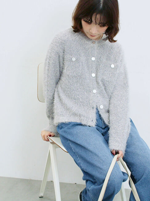 Samansa Mos2 blue「フェザーニットカーディガン」|カーディガン|