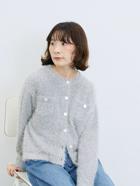 Samansa Mos2 blue「フェザーニットカーディガン」|カーディガン|