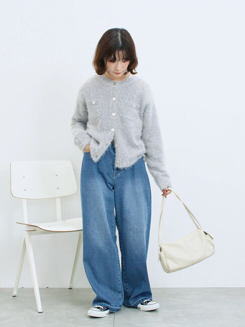 Samansa Mos2 blue「フェザーニットカーディガン」|カーディガン|