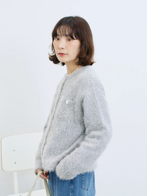 Samansa Mos2 blue「フェザーニットカーディガン」|カーディガン|