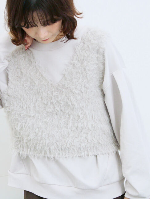 Samansa Mos2 blue「ふわふわショート丈ニットベスト」|ニット・セーター|