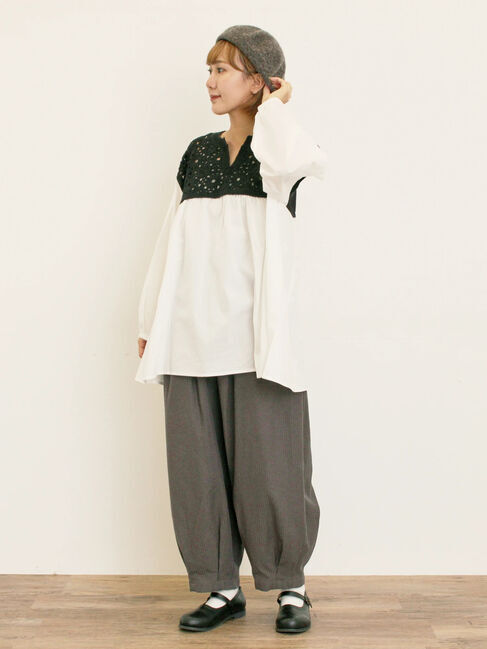 Samansa Mos2「ストライプツイル裾タックパンツ」|その他|