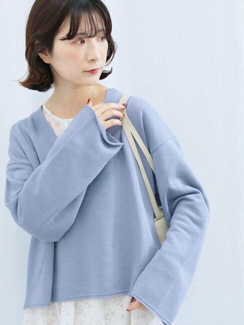 Samansa Mos2 blue「◎裏毛深Vネックプルオーバー」|Tシャツ・カットソー|ブルー