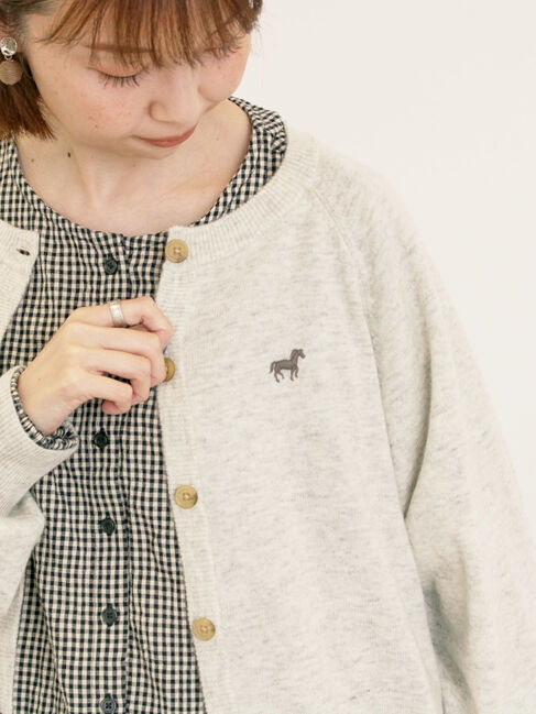 Samansa Mos2「刺繍入りパフスリーブカーディガン」|カーディガン|グレー