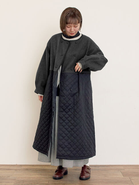 Samansa Mos2「メルトン切替キルティングコート」|その他|チャコールグレー