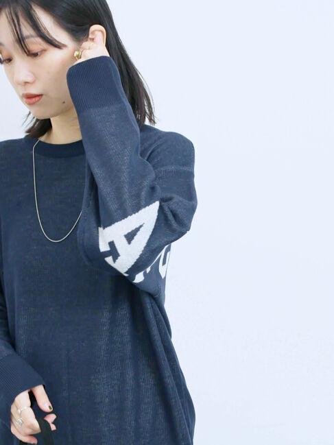 Samansa Mos2 blue「アソートロゴジャガードニットプルオーバー」|ニット・セーター|