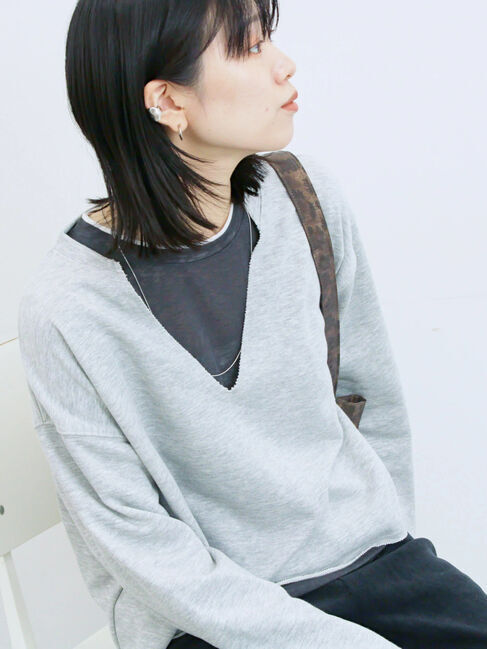 Samansa Mos2 blue「レイヤード風ロンT」|Tシャツ・カットソー|