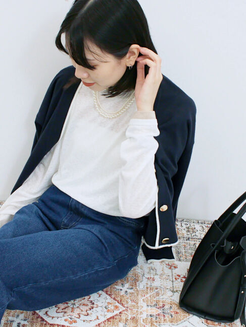 Samansa Mos2 blue「レイヤード風ロンT」|Tシャツ・カットソー|