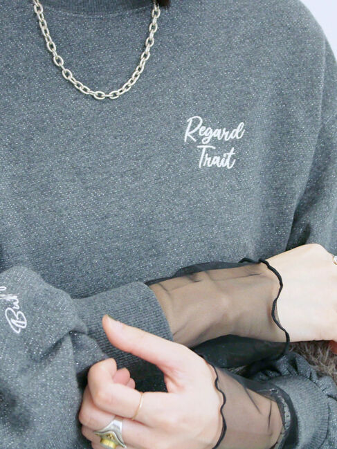 Samansa Mos2 blue「膨れジャガード袖チュールプルオーバー」|Tシャツ・カットソー|