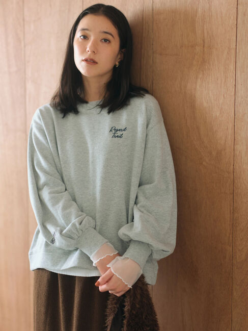 Samansa Mos2 blue「膨れジャガード袖チュールプルオーバー」|Tシャツ・カットソー|