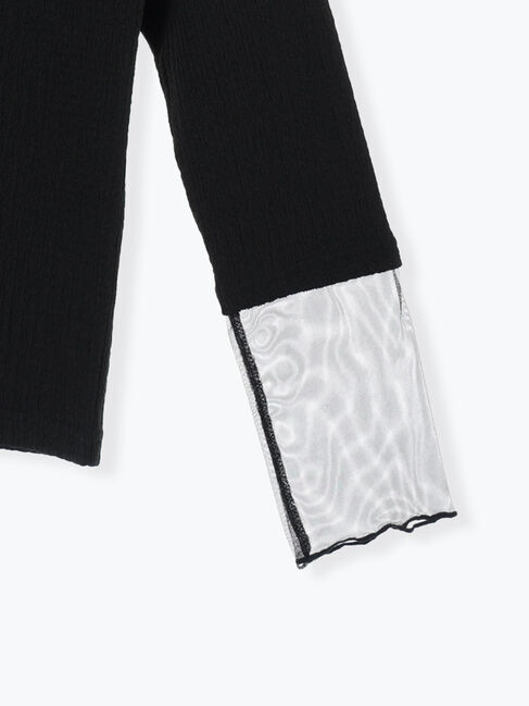 Samansa Mos2 blue「膨れジャガード袖チュールプルオーバー」|Tシャツ・カットソー|