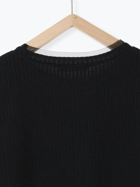 Samansa Mos2 blue「膨れジャガード袖チュールプルオーバー」|Tシャツ・カットソー|