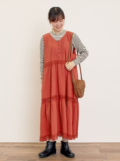 Samansa Mos2「【S/Mサイズ】レースティアードノースリーブワンピース」|ワンピース|レッド