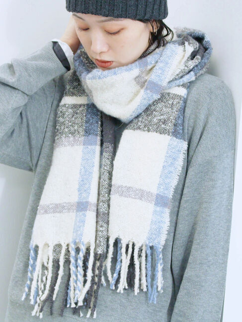 Samansa Mos2 blue「ブークレチェックマフラー」|その他|