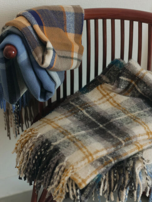 Samansa Mos2 blue「ブークレチェックマフラー」|その他|