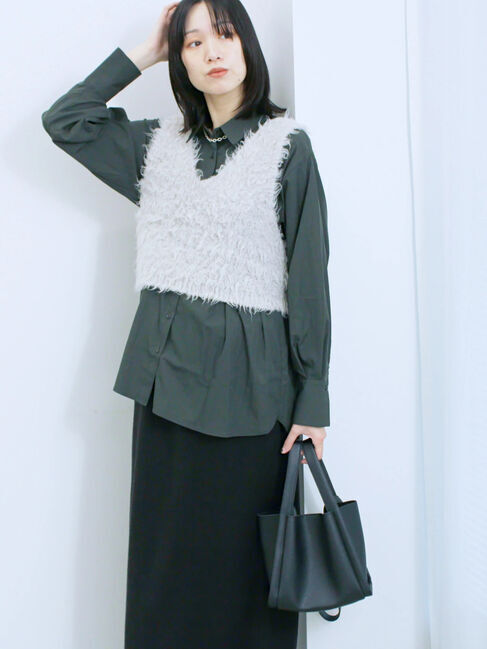 Samansa Mos2 blue「◎マットサテンタックシャツ」|シャツ・ブラウス|チャコールグレー