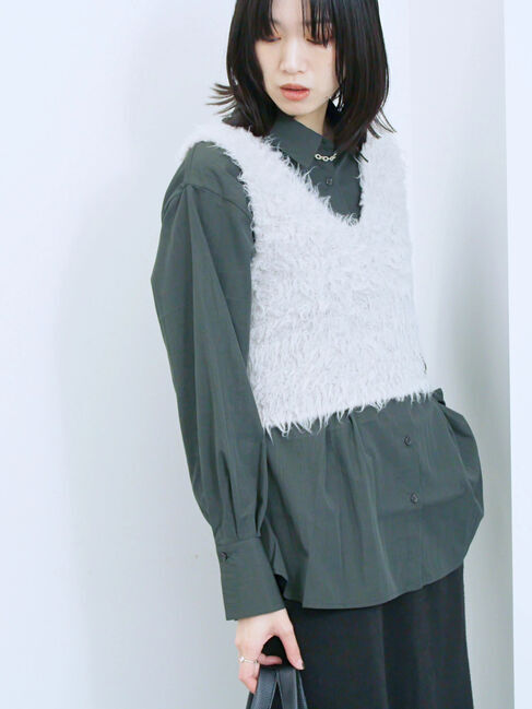 Samansa Mos2 blue「◎マットサテンタックシャツ」|シャツ・ブラウス|