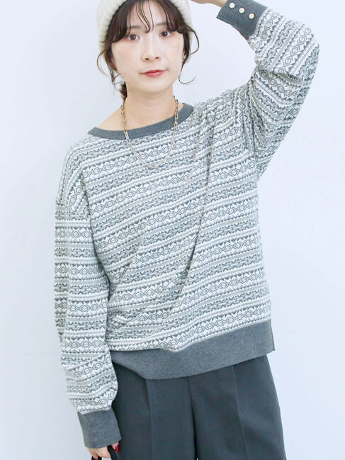 Samansa Mos2 blue「もちもちジャガードニットプルオーバー」|ニット・セーター|