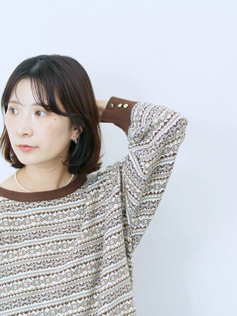 Samansa Mos2 blue「もちもちジャガードニットプルオーバー」|ニット・セーター|