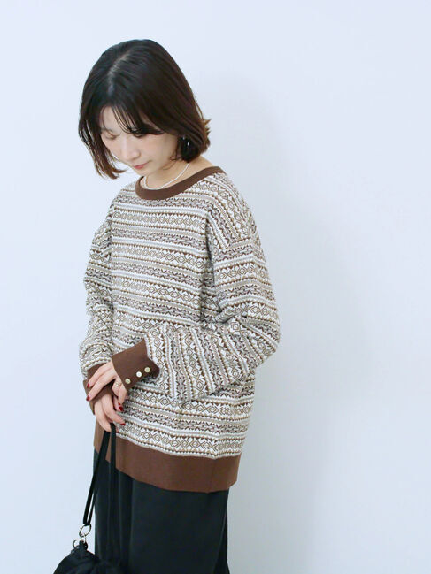 Samansa Mos2 blue「もちもちジャガードニットプルオーバー」|ニット・セーター|
