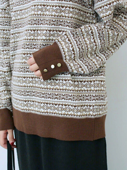 Samansa Mos2 blue「もちもちジャガードニットプルオーバー」|ニット・セーター|