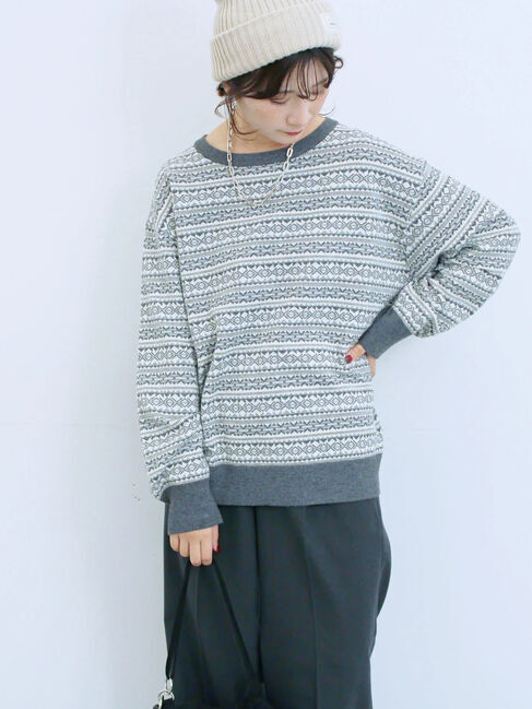 Samansa Mos2 blue「もちもちジャガードニットプルオーバー」|ニット・セーター|