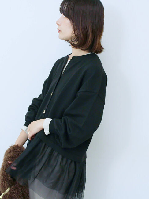 Samansa Mos2 blue「ペプラムチュールニットカーディガン」|カーディガン|