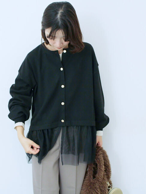 Samansa Mos2 blue「ペプラムチュールニットカーディガン」|カーディガン|