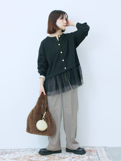 Samansa Mos2 blue「ペプラムチュールニットカーディガン」|カーディガン|