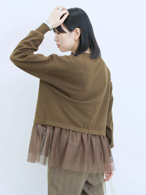 Samansa Mos2 blue「ペプラムチュールニットカーディガン」|カーディガン|