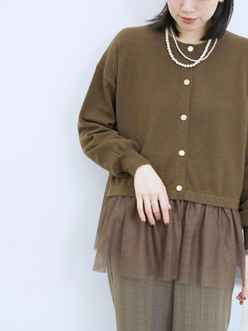 Samansa Mos2 blue「ペプラムチュールニットカーディガン」|カーディガン|