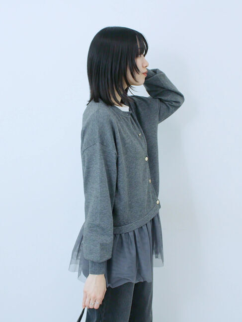 Samansa Mos2 blue「ペプラムチュールニットカーディガン」|カーディガン|
