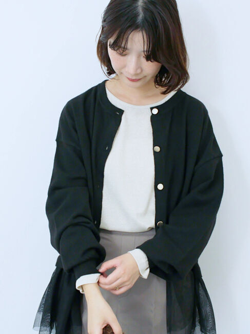 Samansa Mos2 blue「ペプラムチュールニットカーディガン」|カーディガン|