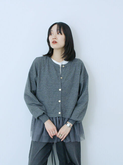 Samansa Mos2 blue「ペプラムチュールニットカーディガン」|カーディガン|