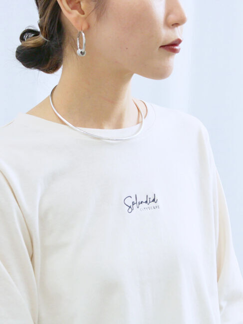 Samansa Mos2 blue「ワンポイント刺繍プルオーバー」|Tシャツ・カットソー|