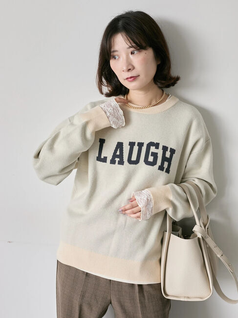 Samansa Mos2 blue「【Hug knit】ロゴプルオーバー」|ニット・セーター|キナリ