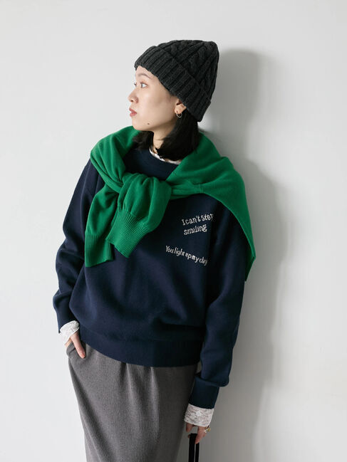 Samansa Mos2 blue「【Hug knit】ロゴプルオーバー」|ニット・セーター|ネイビー