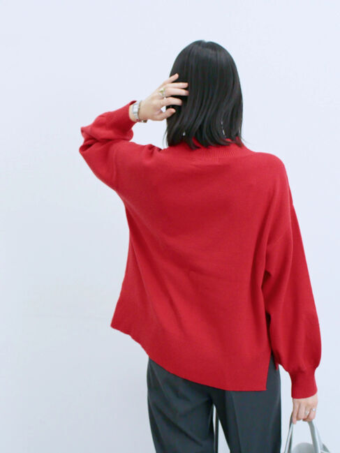 Samansa Mos2 blue「【Hug knit】袖ボリュームハイネックプルオーバー」|ニット・セーター|
