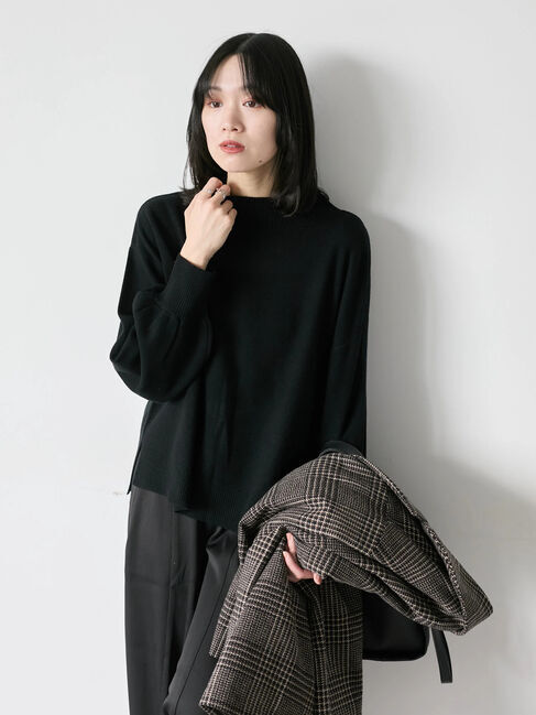 Samansa Mos2 blue「【Hug knit】袖ボリュームハイネックプルオーバー」|ニット・セーター|