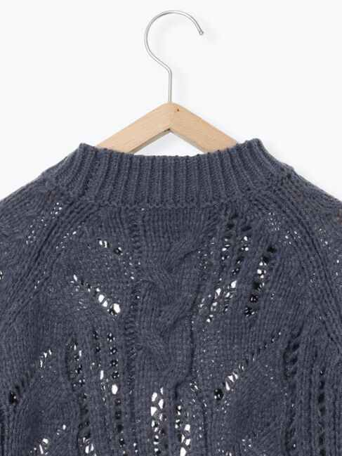 Samansa Mos2 blue「透かしケーブルニットプルオーバー」|ニット・セーター|