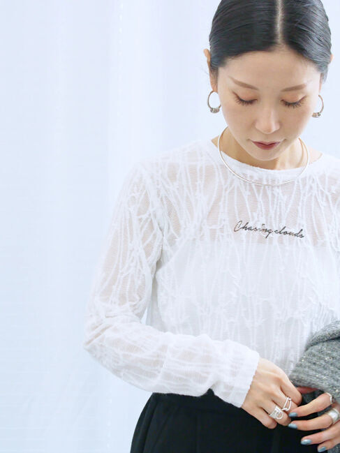 Samansa Mos2 blue「シアージャガードロゴ入りプルオーバー」|Tシャツ・カットソー|