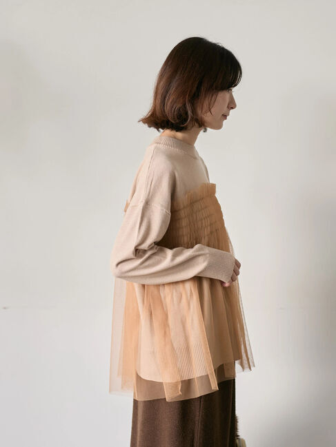 Samansa Mos2 blue「◎チュールドッキングニット」|ニット・セーター|