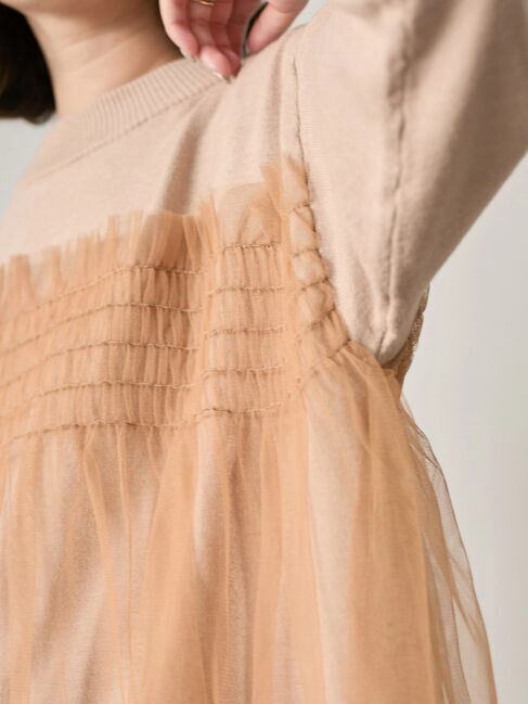 Samansa Mos2 blue「◎チュールドッキングニット」|ニット・セーター|