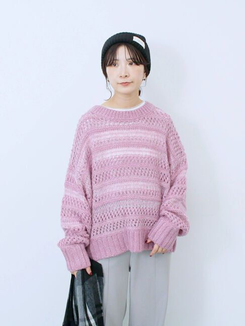 Samansa Mos2 blue「透かし柄ニットプルオーバー」|ニット・セーター|