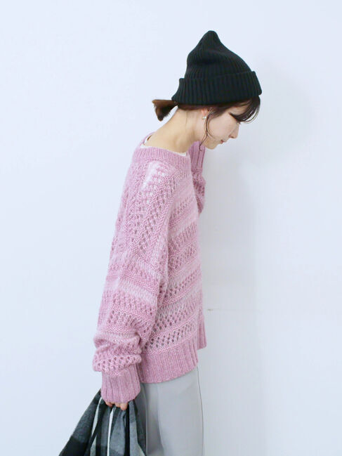 Samansa Mos2 blue「透かし柄ニットプルオーバー」|ニット・セーター|