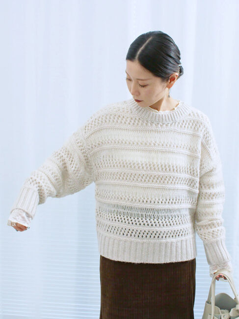 Samansa Mos2 blue「透かし柄ニットプルオーバー」|ニット・セーター|