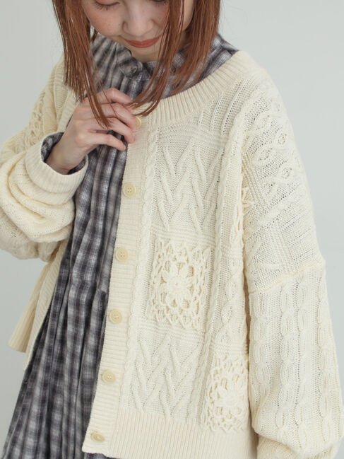 Samansa Mos2「クロシェ風パッチワークニットカーディガン」|カーディガン|