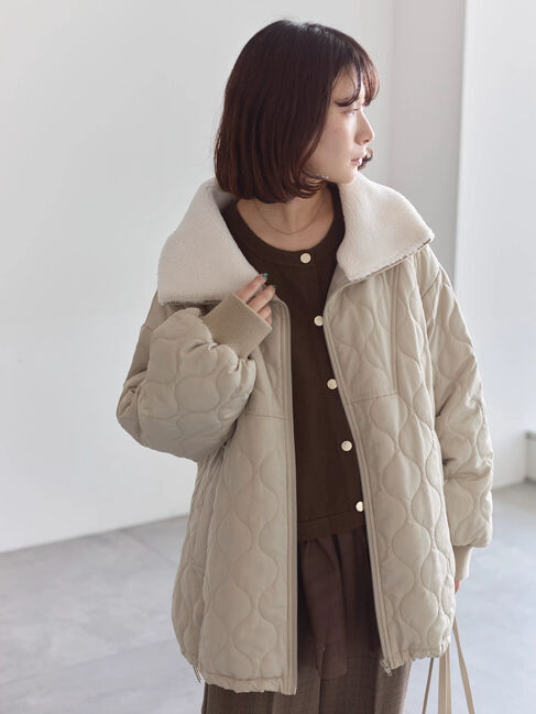 Samansa Mos2 blue「衿ボアキルトジャケット」|その他|