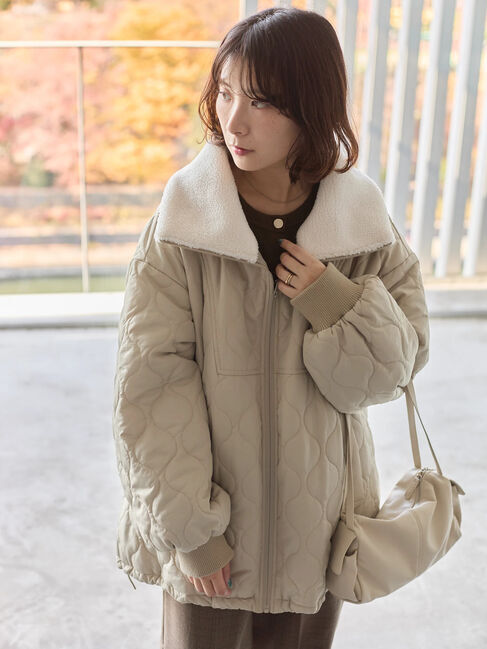 Samansa Mos2 blue「衿ボアキルトジャケット」|その他|