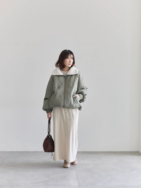 Samansa Mos2 blue「衿ボアキルトジャケット」|その他|